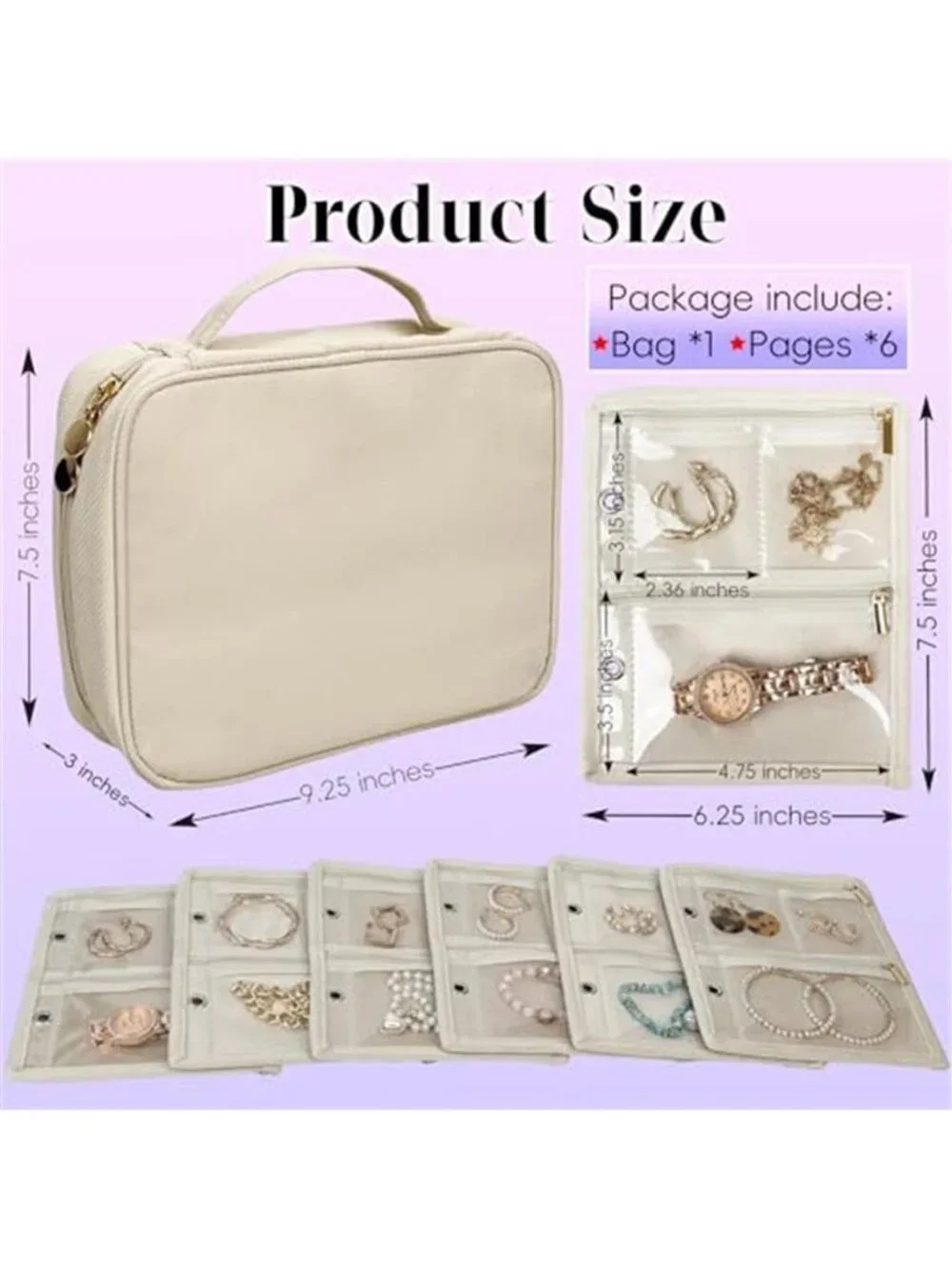 Travel Jewelry Organizer Case Binder Velvet Pouch Earring Ring Necklace Holder